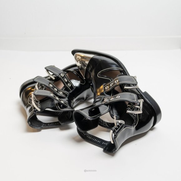 Alexander Mcqueen black leather cage ankle boots with pointy toe - Picture 8 of 15